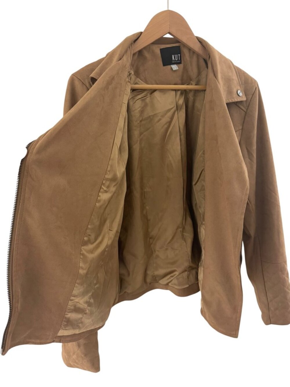 KUT from the Kloth Marlowe Faux Suede Moto Jacket Brown Tan XL Coat Zip Biker - Picture 5 of 13